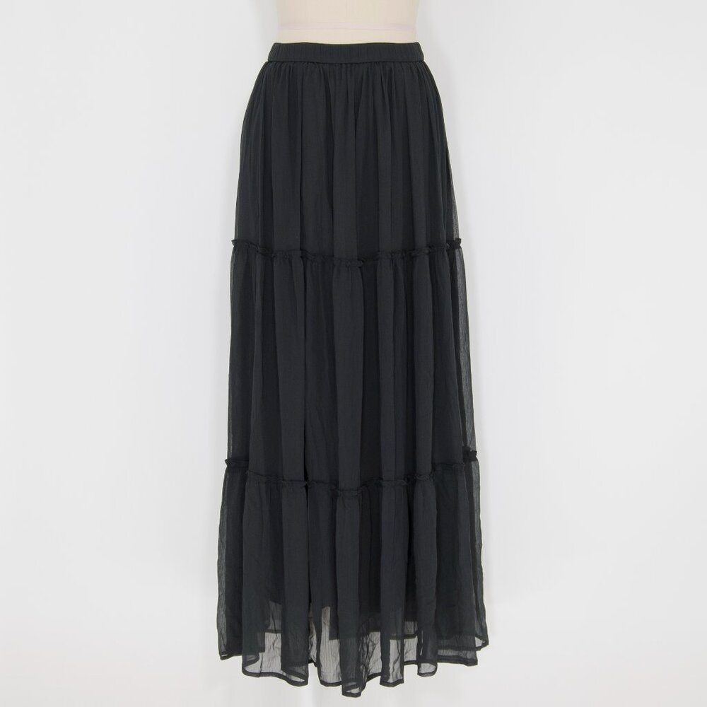 Vintage Abercrombie & Fitch Black Tiered Chiffon Maxi Skirt Y2K Boho Romantic